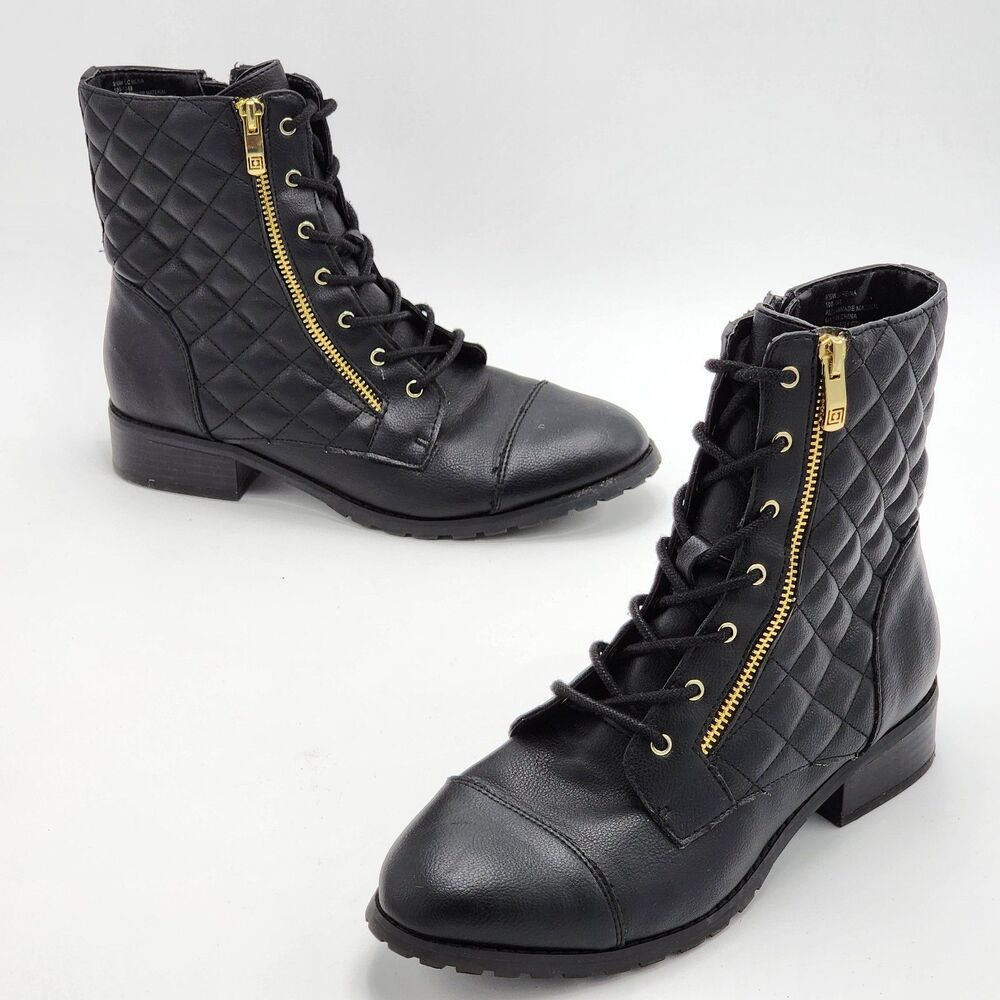 Liz Claiborne Reina Quilted Moto Combat Boots Black Size 9.5